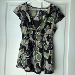 Apt. 9 Black and Green Peplum Blouse Top size medium